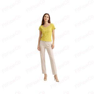 ZARA Yellow Textured Stretch Knit Top Asymmetric Neck Short Sleeve Size S